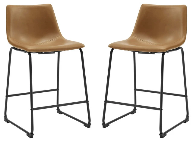 Walker Edison 24" Faux Leather Counter Stool 2 Pack, Whiskey Brown 1 Walker Edison 24" Faux Leather Counter Stool 2 Pack, Whiskey Brown