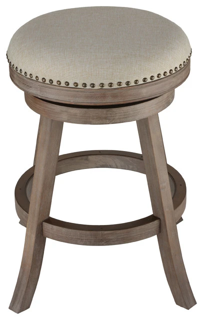 Cortesi Home Sadie Backless Swivel Counter Stool, Solid Wood And Beige Fabric 1 Cortesi Home Sadie Backless Swivel Counter Stool, Solid Wood And Beige Fabric