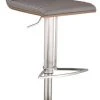 Armen Living Cafe Adjustable PU Bar Stool With Walnut Back, Seat: Gray, Base: Brushed Stainle