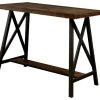 Benjara 23.63" Modern Solid Wood Counter Height Table With Metal Legs In Brown