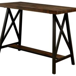 Benjara 23.63" Modern Solid Wood Counter Height Table With Metal Legs In Brown