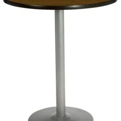 KFI Furniture KFI 36" Round Bar Height Breakroom Table - Walnut Finish - Round Silver Base