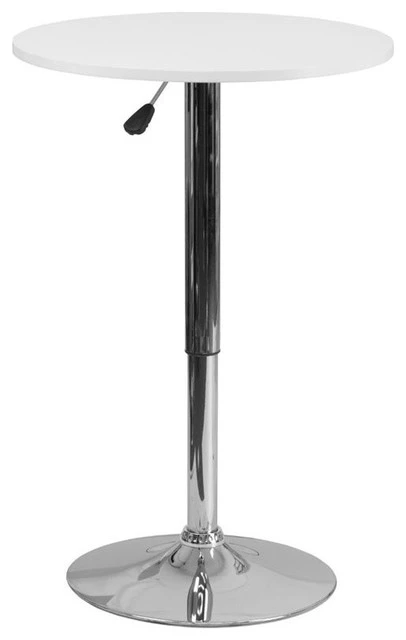 Bowery Hill 23.75" Round Adjustable Bar Table In White 1 Bowery Hill 23.75" Round Adjustable Bar Table In White