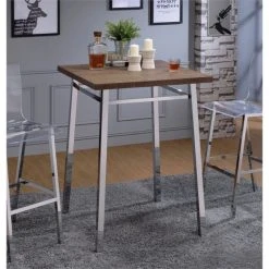 Acme Furniture ACME Nadie Wood And Metal Square Pub Table In Oak And Chrome