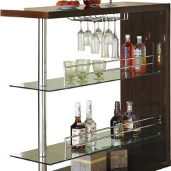 Coaster Home Furnishings Coaster Rectangular Bar Unit With 2 Shelves And Wine Holder, Cappuccino